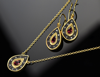 Drops of Temptation Collection | 14K Gold Rhodium Finish Jewelry with Rhodolite and Diamonds